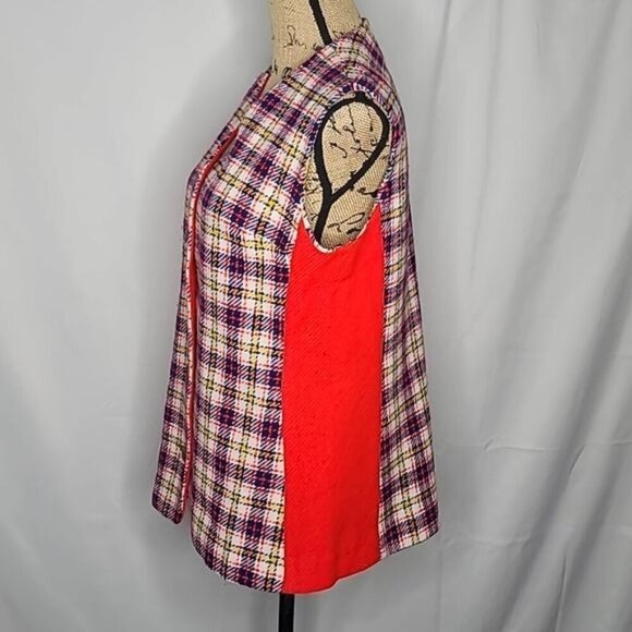 Vintage 50s 60s Handmade Red Blue Yellow Plaid Vest Unisex Napolean Buttons - Picture 4 of 12